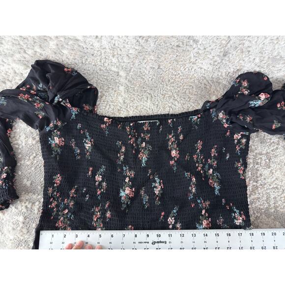 Reformation Plus Size 3X Dark Floral Midi Smocked Dress Black Long Sleeve - Picture 5 of 10